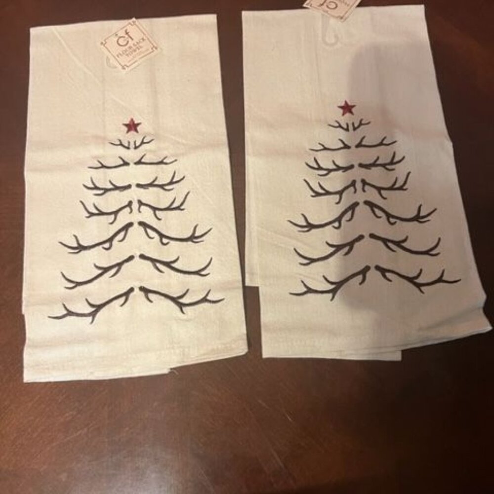 Set Of 2 C&F Enterprises Christmas Flour Sack‎ Towels With Tree Design cotton